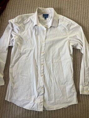Apt. 9 White Dress Shirt with Tiny Navy Microdots